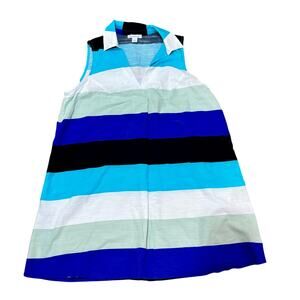 Liz Claiborne Sleeveless Summer Dress Womens 16W Lightweight Blue Stripe A-Line